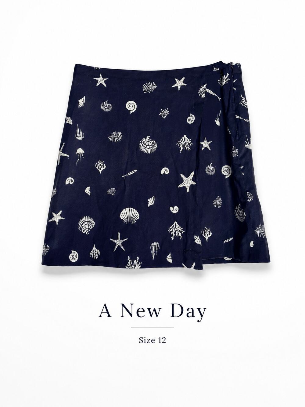 A New Day Skirt Size 12 NWT Navy Seashell Cotton A-Line Coastal Skirt